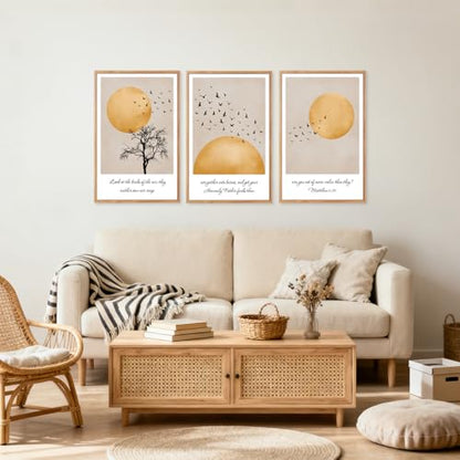 CHDITB 3Pcs Look At The Birds Matthew 6:26 Framed Wall Art 16x24 Inch - color: Matthew 6:26 Look At The Birds Of The Air, size: 16"L x 24"W