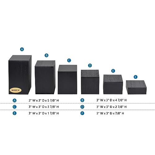 MOOCA 6-Piece Wooden Square Display Risers for Jewelry & Accessories - color: Black