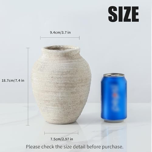 Ceramic Flower Vase, 7.4 Inch Rustic Farmhouse Home Decor - color: 205-1-7.4in