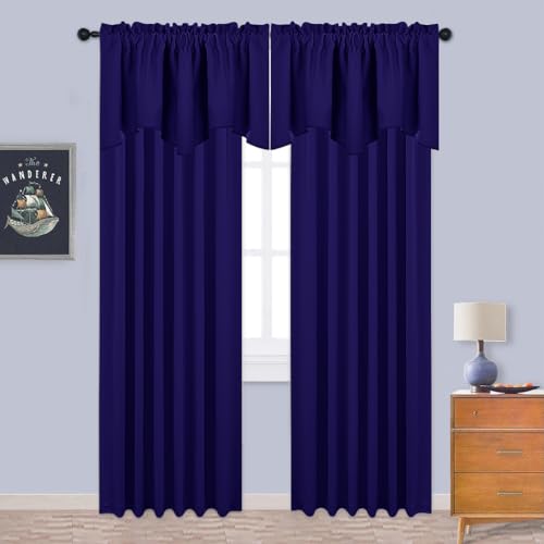 NICETOWN 2 Panels Navy Blue Kitchen Valances for Windows, 42W x 18L - color: Navy Blue, size: 42"W x 18"L (Pack of 2)