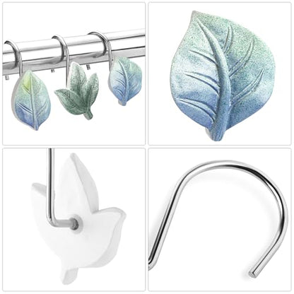 Blue Plant Leaf Shower Curtain Hooks,Eucalyptus Bathroom Decor,12PCS - color: Blue