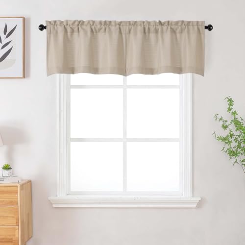 Linen Valances for Windows 2 Panels, Soft Solid Airy Faux Linen Textured Valance Curtains for Bathroom Basement Cafe Small Windows, Linen, 2 Pcs Each 30Wx14L Inch - color: Linen, size: 30"W x 14"L (Pack of 2)