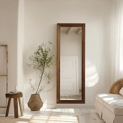 MELOMOIR 64"x21" Rustic Farmhouse Full Length Mirror with Solid Wood Frame - color: Wood, size: 64"L x 21"W