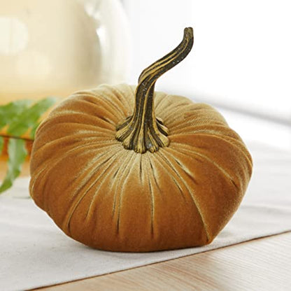 Set of 3 Velvet 6.25 Inch Pumpkin (Harvest, Gold, Emerald) - color: Harvest, Gold, Emerald