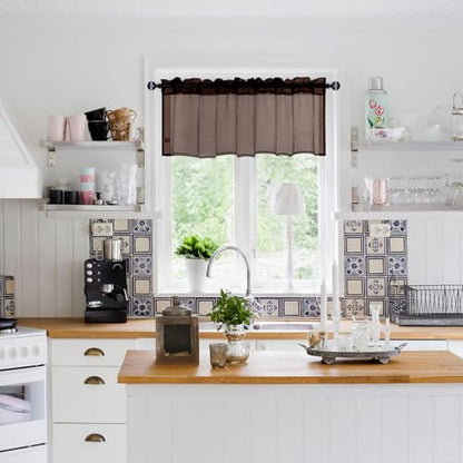 DWCN Sheer Valance, Semi Vole Curtain Valance for Cafe, Bedroom, Basement, Rod Pocket Linen Look Drapes, 1 Panel, Brown, 42 by 18 Inches Long - color: Brown, size: 42"W x 18"L (Pack of 1)