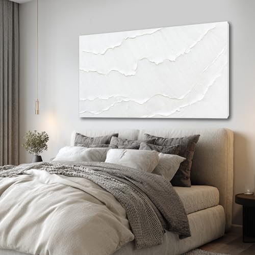 Large White Abstract Textured Canvas Wall Art for Living Room 29x58 Inch - color: White, size: 58"L x 29"W