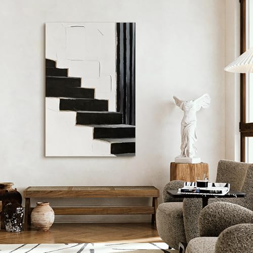 Modern Minimalist Abstract Black & White Canvas Wall Art for Living Room - color: Staircase, size: 24"L x 36"W