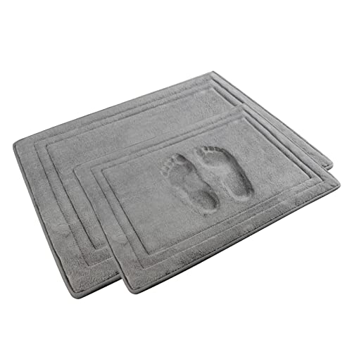 Memory Foam Bath Mat Grey Bathroom Rug Set of 2 Non-Slip Washable Bathmat - color: Grey, size: 17 in x 24 in and 20 in x 32 in