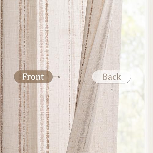 MYSKY HOME Farmhouse Striped Linen Curtains for Bedroom 52x63,2 Panels - color: Taupe, size: 52"W x 63"L (Pack of 2)