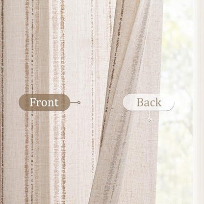 MYSKY HOME Farmhouse Striped Linen Curtains for Bedroom 52x63,2 Panels - color: Taupe, size: 52"W x 63"L (Pack of 2)