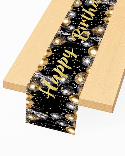 Happy Birthday Table Runner 72 x 13 Inch, Black Table Runner for Birthday Decorations - color: Black-1pc
