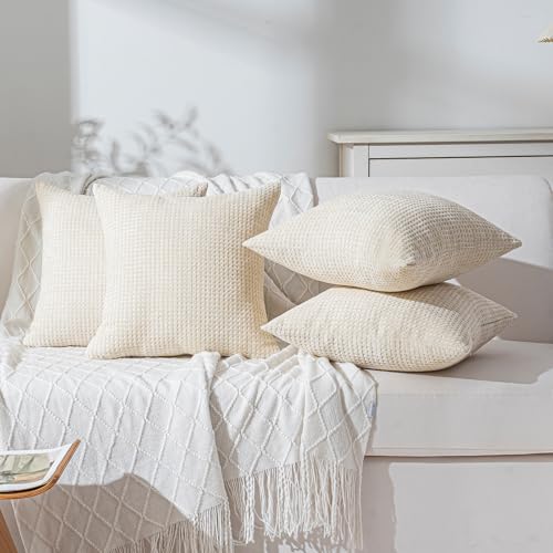 Pack of 4 Throw Pillow Covers 18x18” Boho Cushion Covers for Living Room - color: Beige, size: 18" x 18" (Pack of 4)