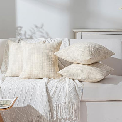 Pack of 4 Throw Pillow Covers 18x18” Boho Cushion Covers for Living Room - color: Beige, size: 18" x 18" (Pack of 4)