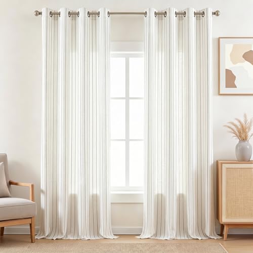 Grey Striped Linen Curtains,Light Filtering Drapes,2 Panels,52x96 - color: Grey, size: 52"W x 96"L (Pack of 2)