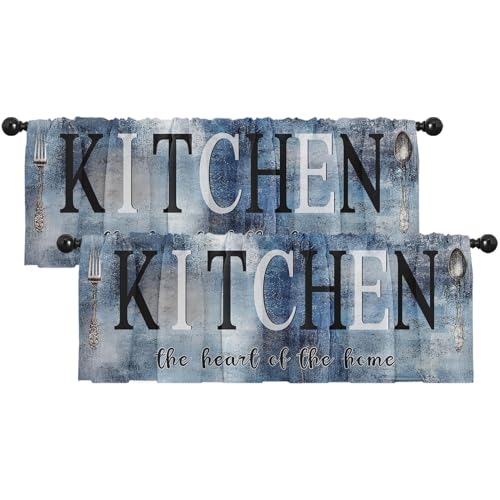 Emvency Valances for Windows, 2 Pack, 52x18 Inch, Farmhouse Blue - color: Kitchen Blue, size: 52"W x 18"L (Pack of 2)