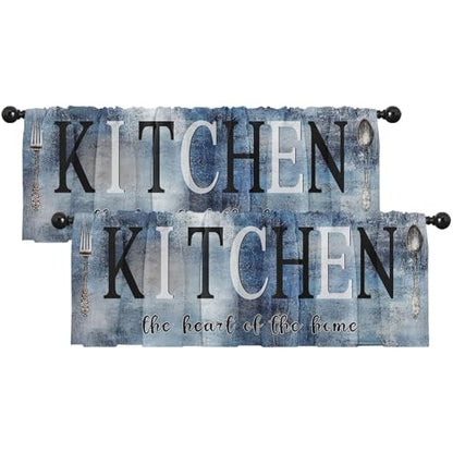 Emvency Valances for Windows, 2 Pack, 52x18 Inch, Farmhouse Blue - color: Kitchen Blue, size: 52"W x 18"L (Pack of 2)