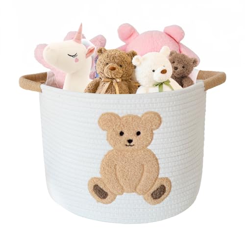 Cotton Rope Basket Toy Storage Baskets for kids Laundry Hamper, Gift Basket Empty Baby Shower Baskets with Handles, Cute Bins Blanket Stuffed Animal Storage for Nursery, Living Room Decor, Bear - color: Bear, size: Medium