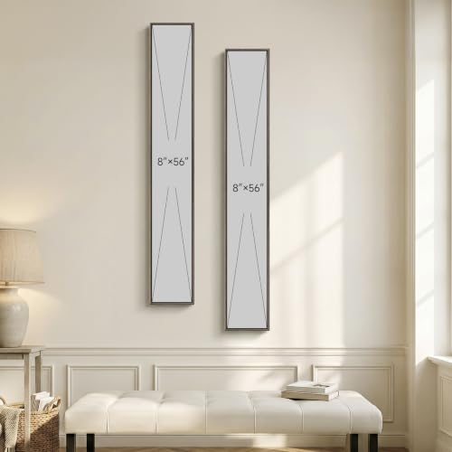 Framed Neutral Beige Abstract Vertical Wall Art Set for Hallway, 2 Piece - color: Neutral --E, size: 8"W x 56"H x 2Pcs