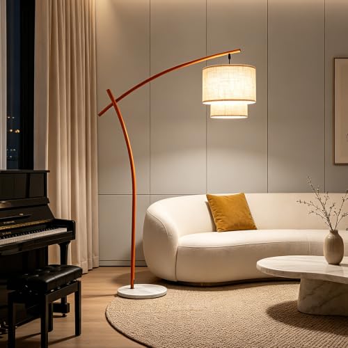 Lightdot Orange Arc Floor Lamp, 3000K Dimmable Standing Hanging Over Lamp - color: Fabric-Orange