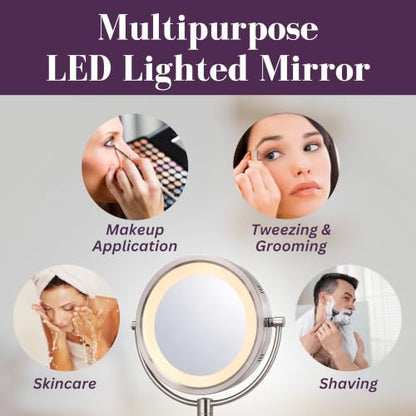 JERDON Hardwired Wall-Mount Makeup Mirror - 8X/1X - Nickel - HL88NLD - color: Nickel Direct Wire