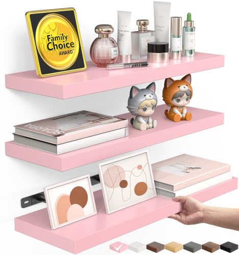 BAYKA Pink Floating Shelves 15.7in, Set of 3, Wall Mounted for Wall Decor - color: D. Pink - Romantic & Sweet Style, size: 15.7inches