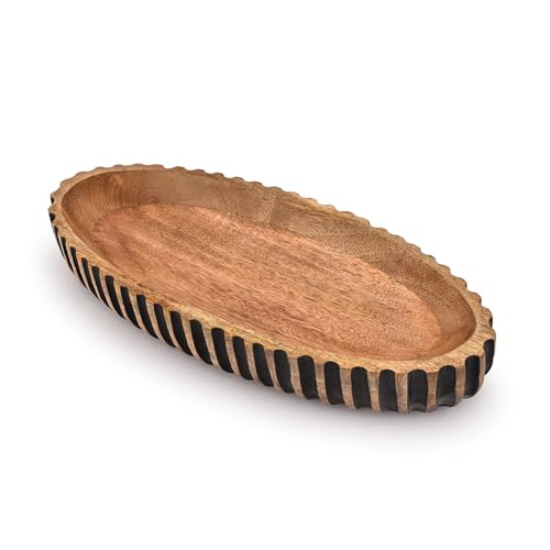 Kimona Decorative Bowl Wooden Centerpiece Table Decorations Decorative Long Wooden Bowl for Table Centerpiece (14" X 6" X 2.3")