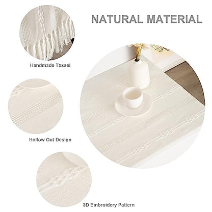Rustic Small Boho Ivory Linen Style Table Runner 14x36 Inches - style: Ivory