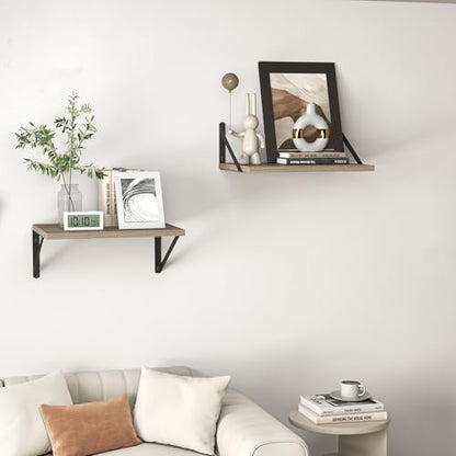 Heimlove 16W x 12D Deep Floating Shelves Set of 2 Grey - color: Grey With Black Metal Bracket, size: 16Wx12Dx5.8H