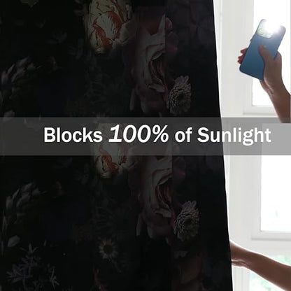 Gothic Black Pink Floral Blackout Curtains 2 Panels 52Wx96L Inch - color: Black&pink, size: 52"W x 96"L (Pack of 2)