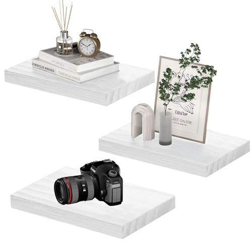 PopiShelves Small Floating Shelves for Wall - 12 x 9 Inch White Shelves for Bedroom, Living Room, Bathroom, Kitchen, Office Decor Set of 3 - color: White, size: 12"