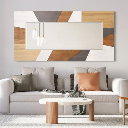 Empire Art Direct Modern Geometric Hand Made Solid Paulownia Wood Beveled Leaner Mirror, Ready to Hang, Living Room, Bedroom & Office, 78.8"x39.4"x1.6" - style: Modern Geometric
