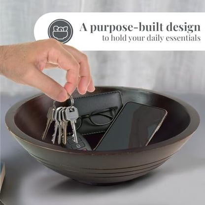 Folkulture Premium Wooden Fruit Bowl for Kitchen Counter, Mango Wood Bowl - color: Walnut