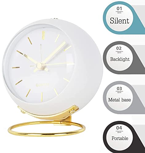 SHISEDECO Small Tableclocks Classic Non-Ticking Tabletop Alarm Clock,White - color: Rn-white