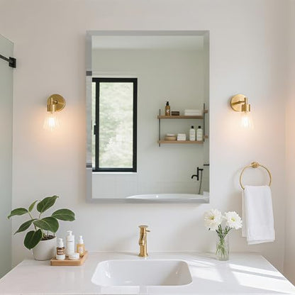 22x30 Inch Frameless Wall Mirror with 1" Beveled Edge, Frameless Rectangle Mirror for Bathroom, Vanity, Living Room - size: 22"L x 30"W