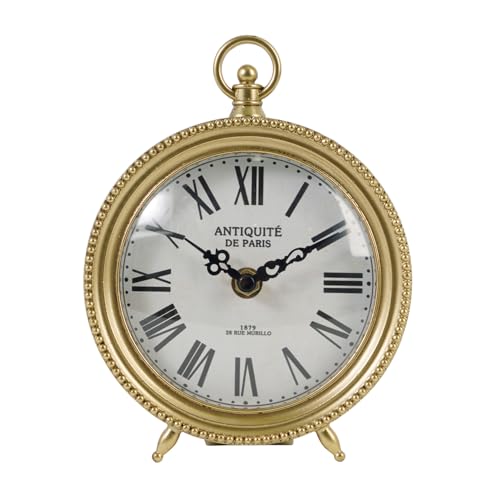 NIKKY HOME Gold Table Clock, Silent Non-Ticking Shelf Desk Top Clock Battery Operated Classic Design, Decorative Home Decor for Living Room, Fireplace Mantel, Desktop, Countertop - color: Gold