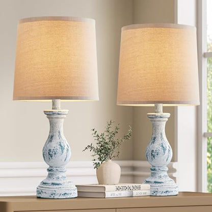 22" Farmhouse Table Lamps Set of 2, Rustic Bedside Lamps for Bedroom - color: D. Washed Blue