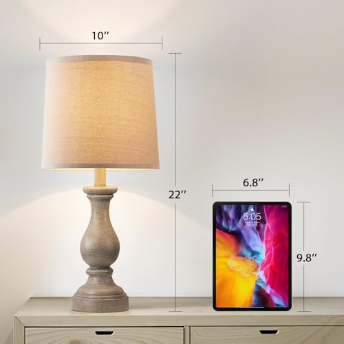 22" Farmhouse Table Lamps Set of 2, Rustic Bedside Lamps for Bedroom - color: F. Wood Painted