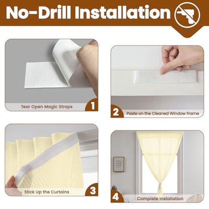 Beige Gauze Curtains Sheer Self-Adhesive, Translucent Privacy Panel, Fold-Up Portable Curtain No Drill (44" W x 63" L,Beige,2 Panels) - color: Beige, size: 44"W x 63"L (Pack of 2)
