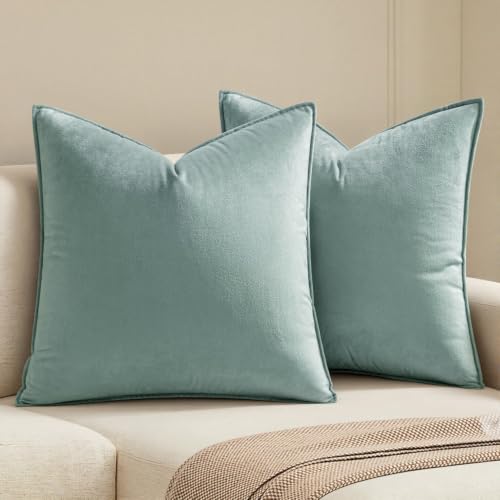 MIULEE Decorative Blue Grey Velvet Throw Pillow Covers for Couch 18x18 Inch - color: Blue Grey, size: 18" x 18" (Pack of 2)