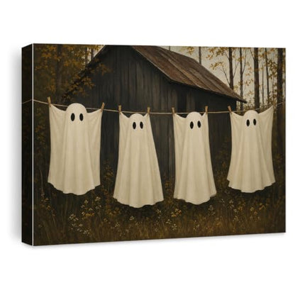 Halloween Wall Art Decor, Ghost Laundry Canvas Print Framed 8x10 Inch - color: J