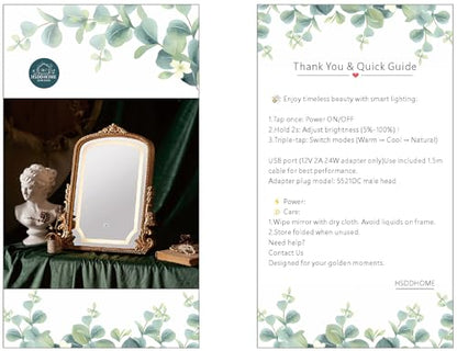 HSDDHOME Large 16x20 Vintage LED Vanity Mirror, Gold Arch Makeup Mirror