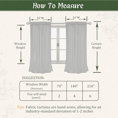 LAMIT Floral Linen Bedroom Curtains 63 Inches Long, Olive Green, 2 Panels - color: Olive Green, size: 52"W x 63"L (Pack of 2)