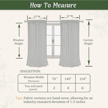 LAMIT Floral Linen Bedroom Curtains 63 Inches Long, Olive Green, 2 Panels - color: Olive Green, size: 52"W x 63"L (Pack of 2)