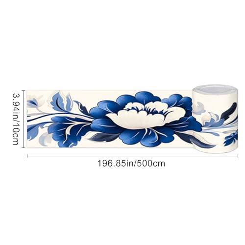 HOMETITUTE Peel and Stick Wallpaper Border 4x196in Blue Floral Pattern - color: blue flowers