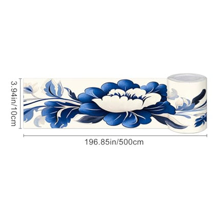 HOMETITUTE Peel and Stick Wallpaper Border 4x196in Blue Floral Pattern - color: blue flowers