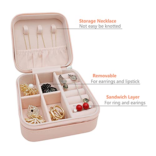 TRODANCE Mini Jewelry Case, Small Travel Jewelry Organizer, Portable Jewelry Box Mini Storage Organizer Display Box For Rings Earrings Necklaces (Pink-4) - color: 4 packs - Pink