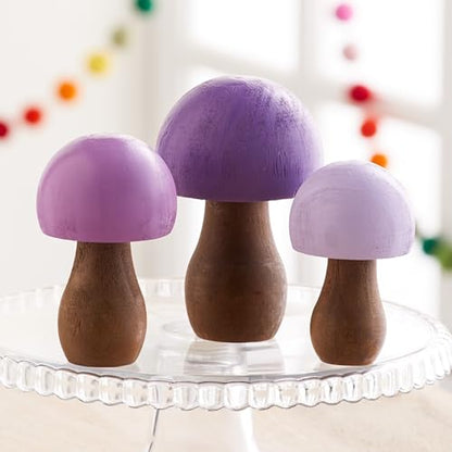 Your Heart's Content Wood Mushrooms, Set of 3 (Purple Paint 3) - color: Purple 3