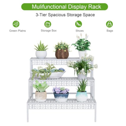 Garden 4 you 3-Tier Rectangular Metal Plant Stand, Ladder Flower Pot Rack - color: White, size: 27.5"L x 23.6"W x 23.6"H