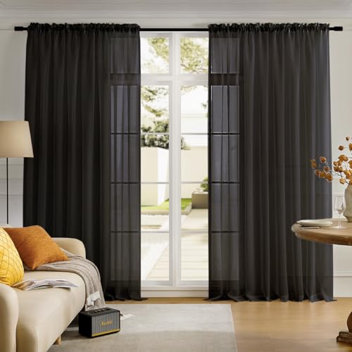 Sheer Curtains Rod Pocket Voile Drapes 108"Wx 84"L, Black, 2 Panels - color: Black, size: 108"W x 84"L (Pack of 2)