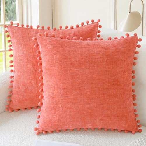 CaliTime Decorative Couch Throw Pillow Covers 16 X 16 Inches Living Coral - color: Living Coral, size: 16" x 16" (Pack of 2)